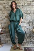 Basso Button Drape Cap Sleeve Shirt Forest